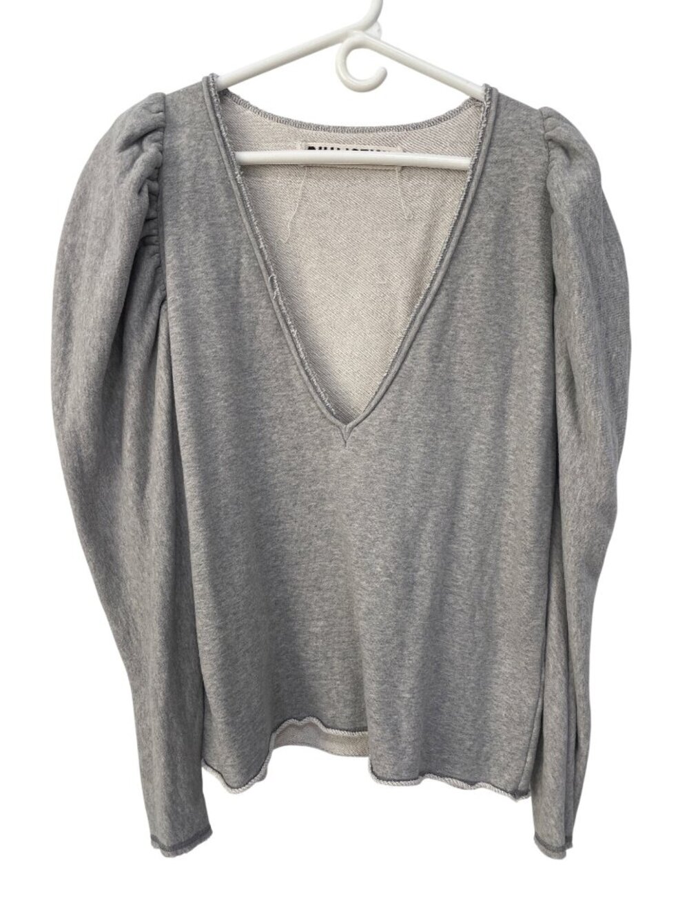 Philistine Top XS/Small Puff Long Sleeve V-Neck Pullover Heather Gray Cozy Chic